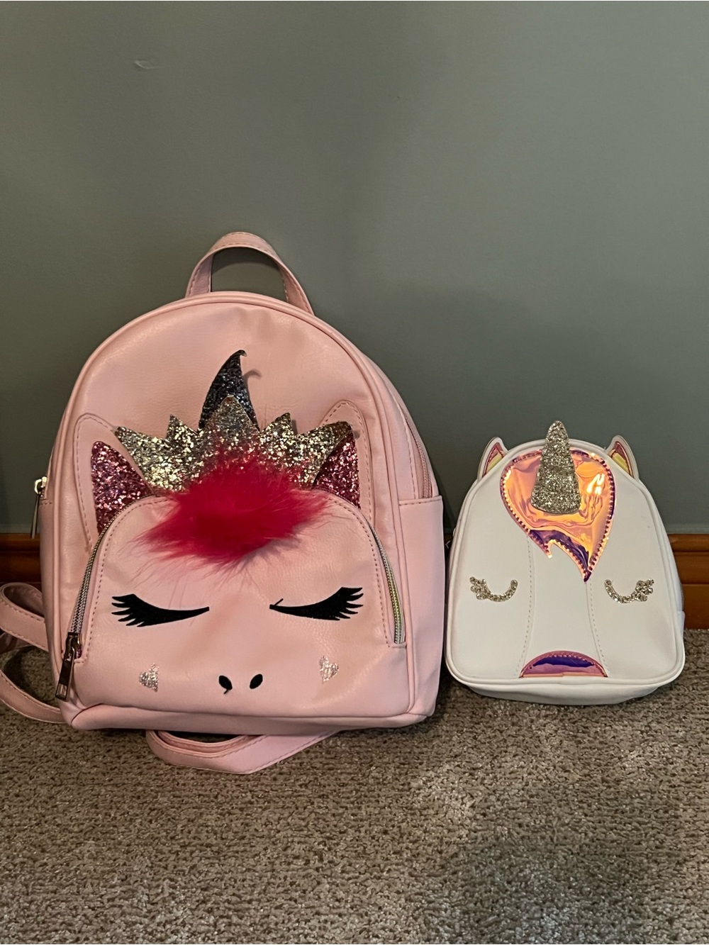 Unicorn Kids Backpack&bag with Plush Mane &Glitter, 2 pack